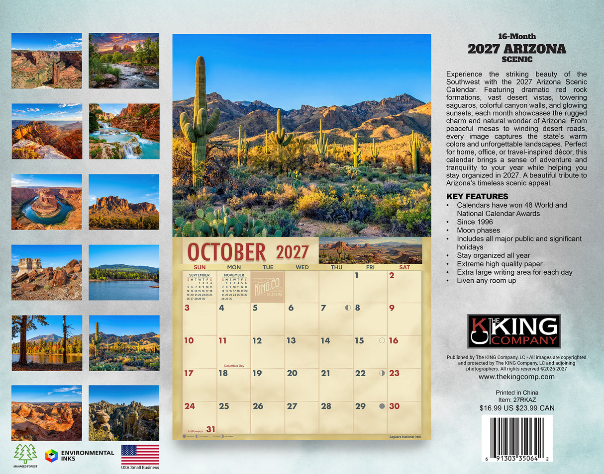 2027 Arizona Country Wall Calendar – 16-Month Scenic Photography