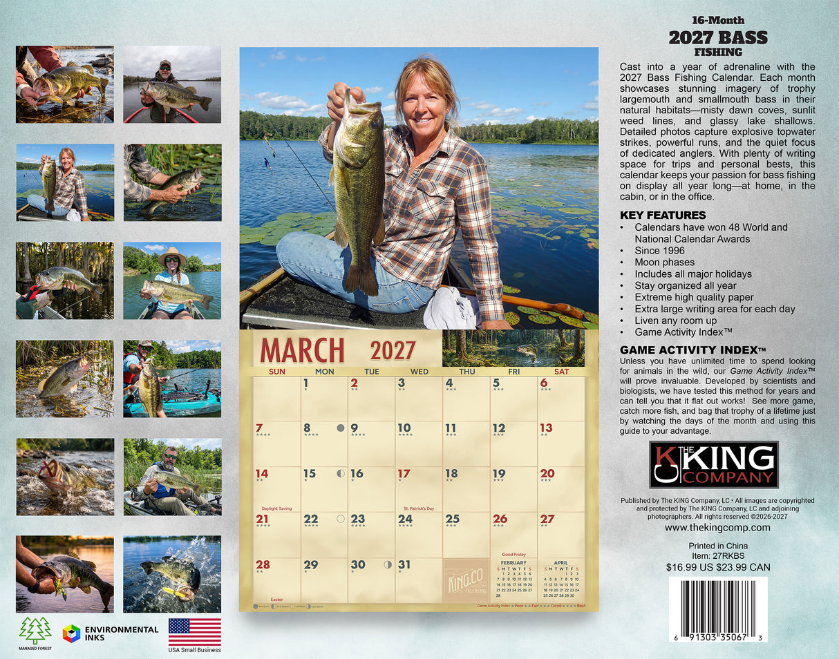 2027 Bass Fishing Wall Calendar – 16-Month Sport Fishing Photography