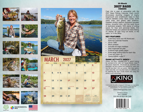 2027 Bass Fishing Wall Calendar – 16-Month Sport Fishing Photography