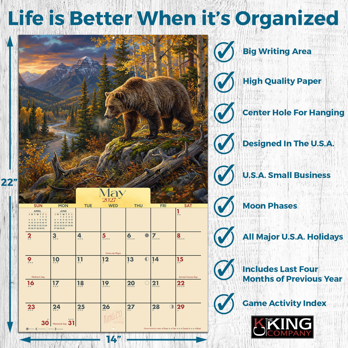 2027 Bears Country Wall Calendar – 16-Month Rustic Wildlife Art