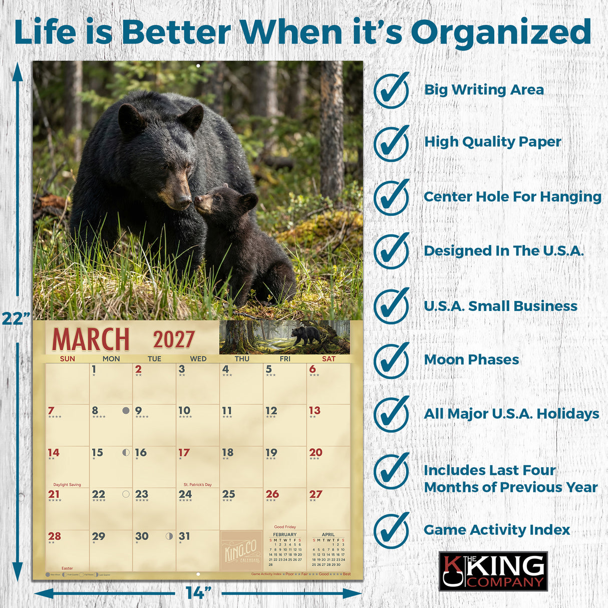 2027 Bears Wall Calendar – 16-Month Wildlife Photography