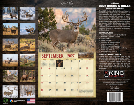 2027 Bucks & Bulls Signature Series Wall Calendar – 16-Month Deer & Elk
