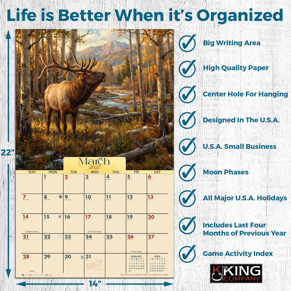 2027 Bull Elk Country Wall Calendar – 16-Month Rustic Wildlife Art