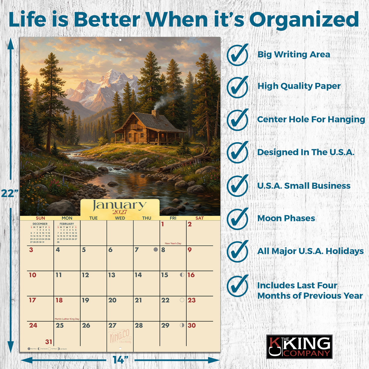 2027 Cabin in the Woods Wall Calendar – 16-Month Rustic Art