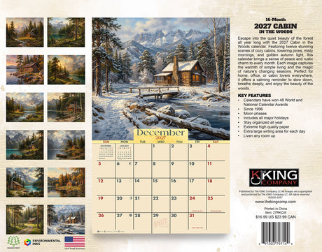 2027 Cabin in the Woods Wall Calendar – 16-Month Rustic Art