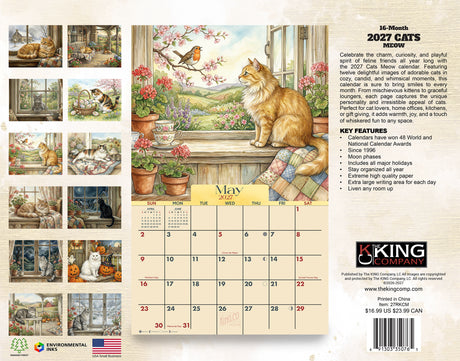 2027 Cats Meow Wall Calendar – 16-Month Cat Artwork