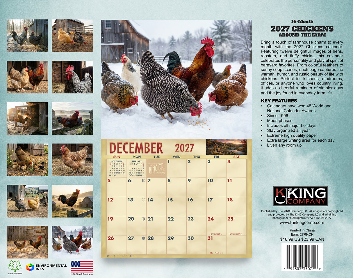 2027 Chickens Wall Calendar – 16-Month Farmyard Photography