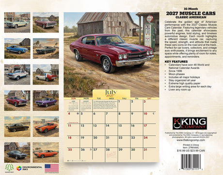 2027 Classic Muscle Cars Wall Calendar – 16-Month Photography