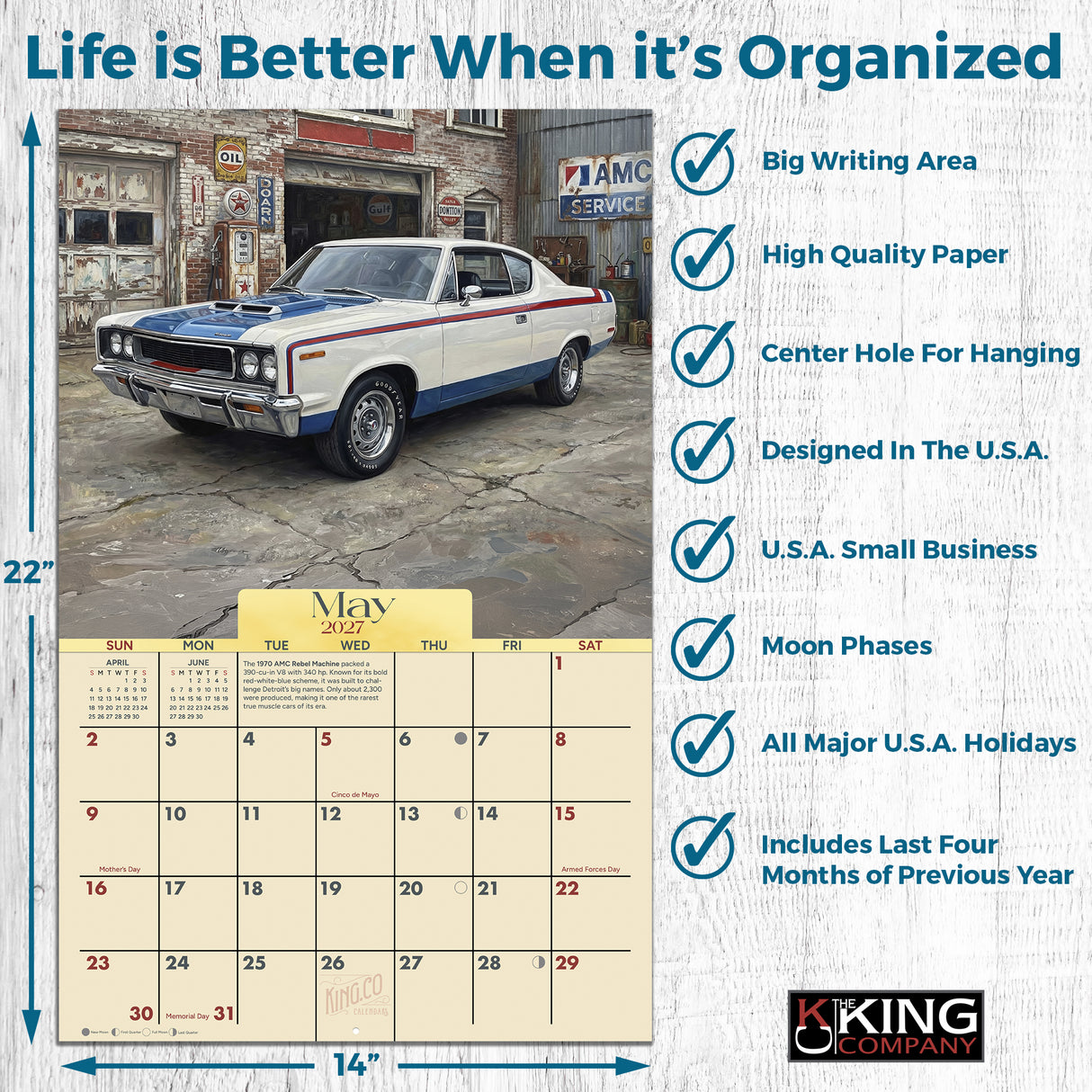 2027 Classic Muscle Cars Wall Calendar – 16-Month Photography