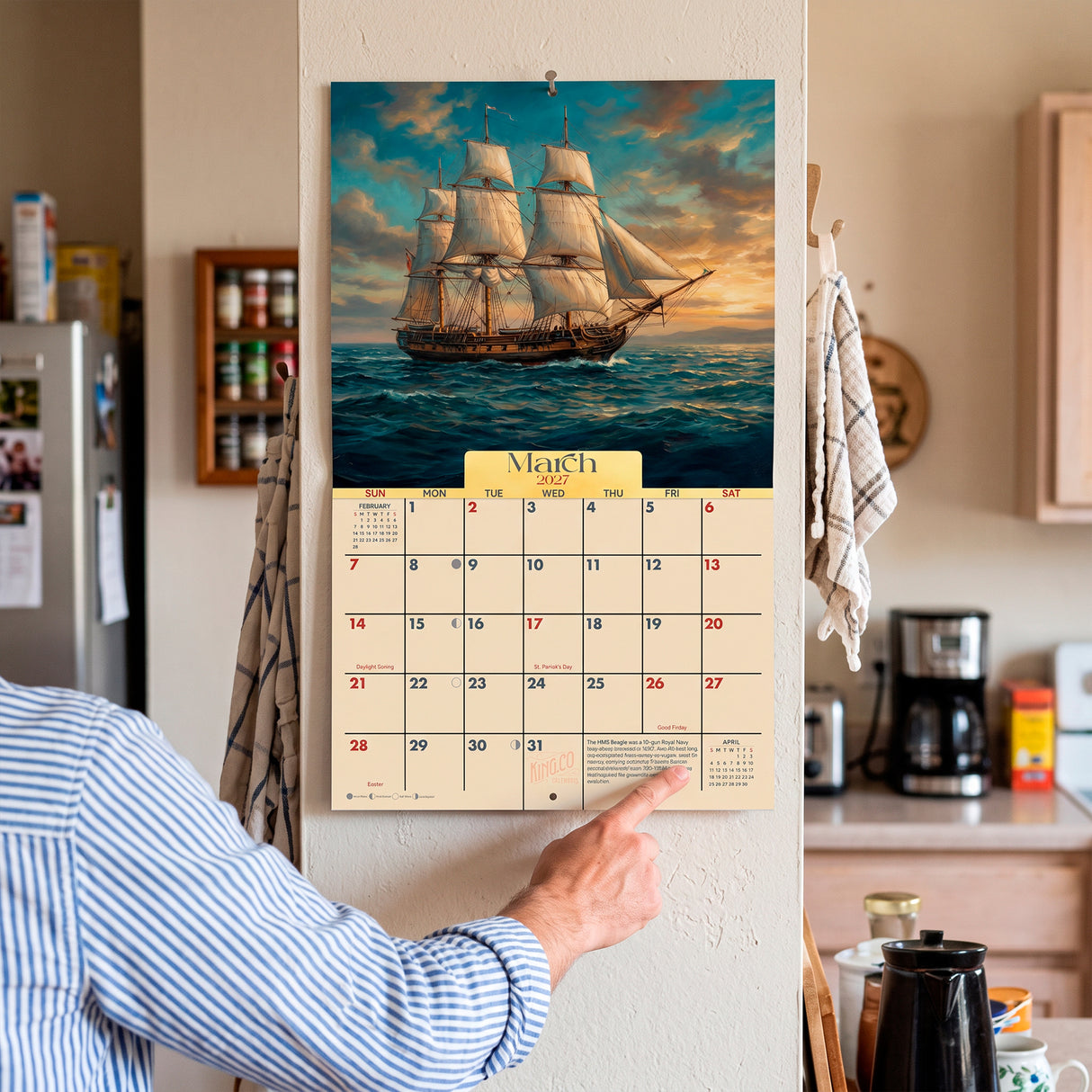 2027 Classic Sailing Ships Wall Calendar – 16-Month Nautical Artwork