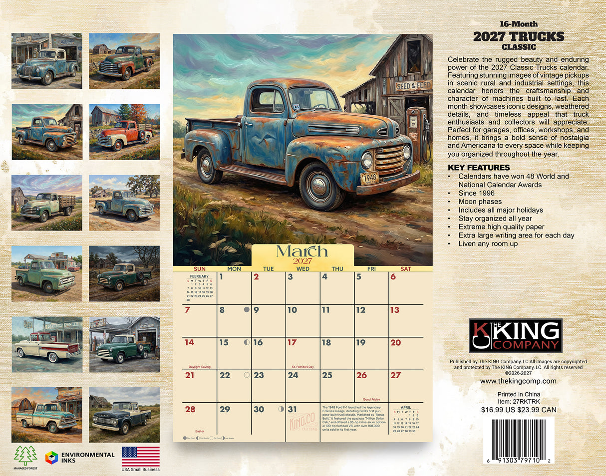 2027 Classic Trucks Wall Calendar – 16-Month Vintage Truck Art