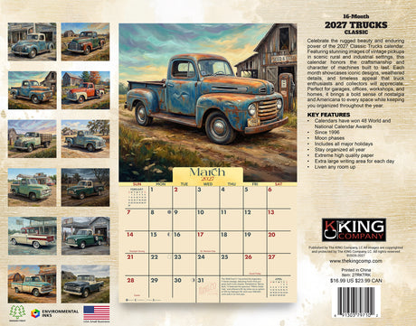 2027 Classic Trucks Wall Calendar – 16-Month Vintage Truck Art