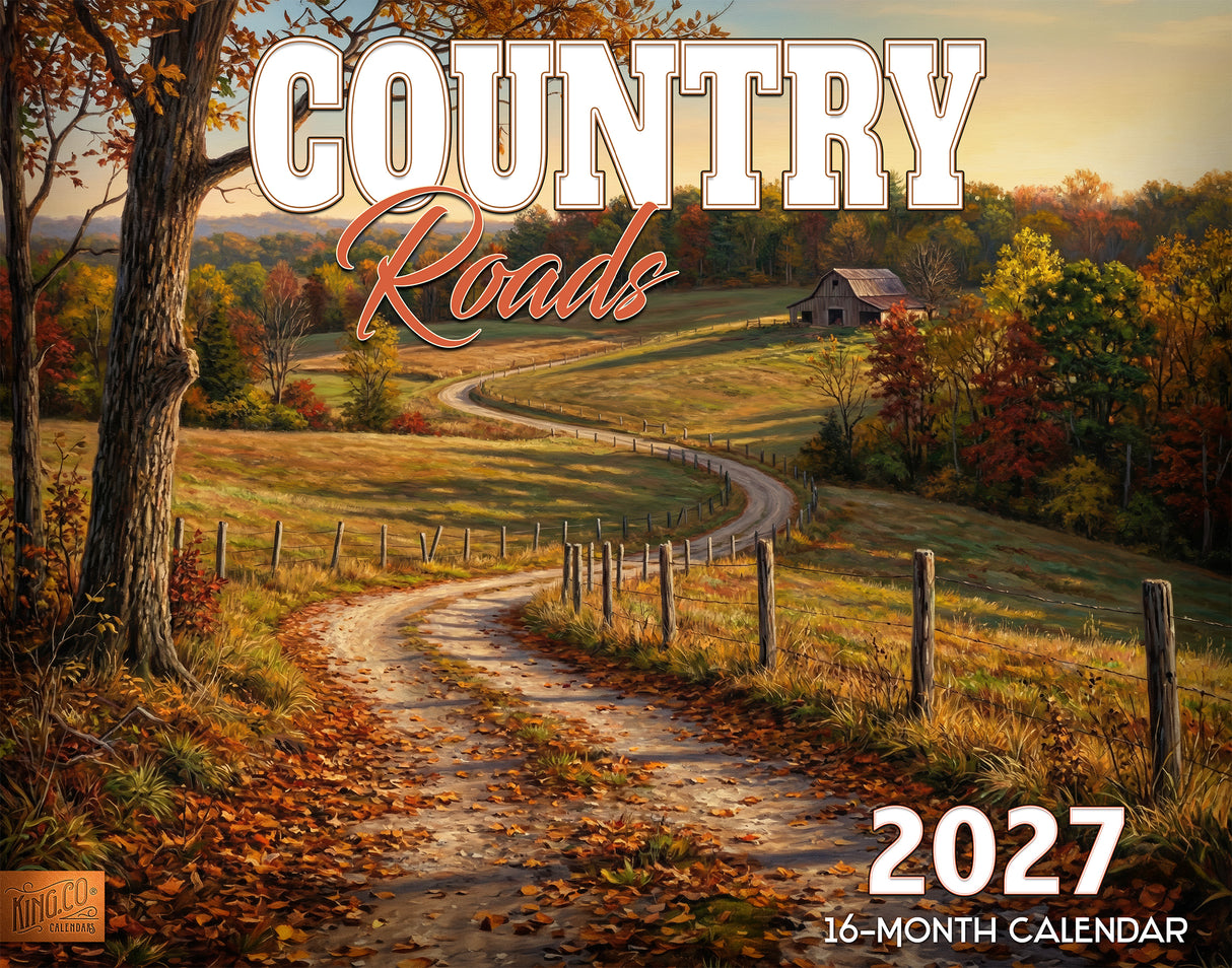 2027 Country Roads Wall Calendar – 16-Month Scenic Art