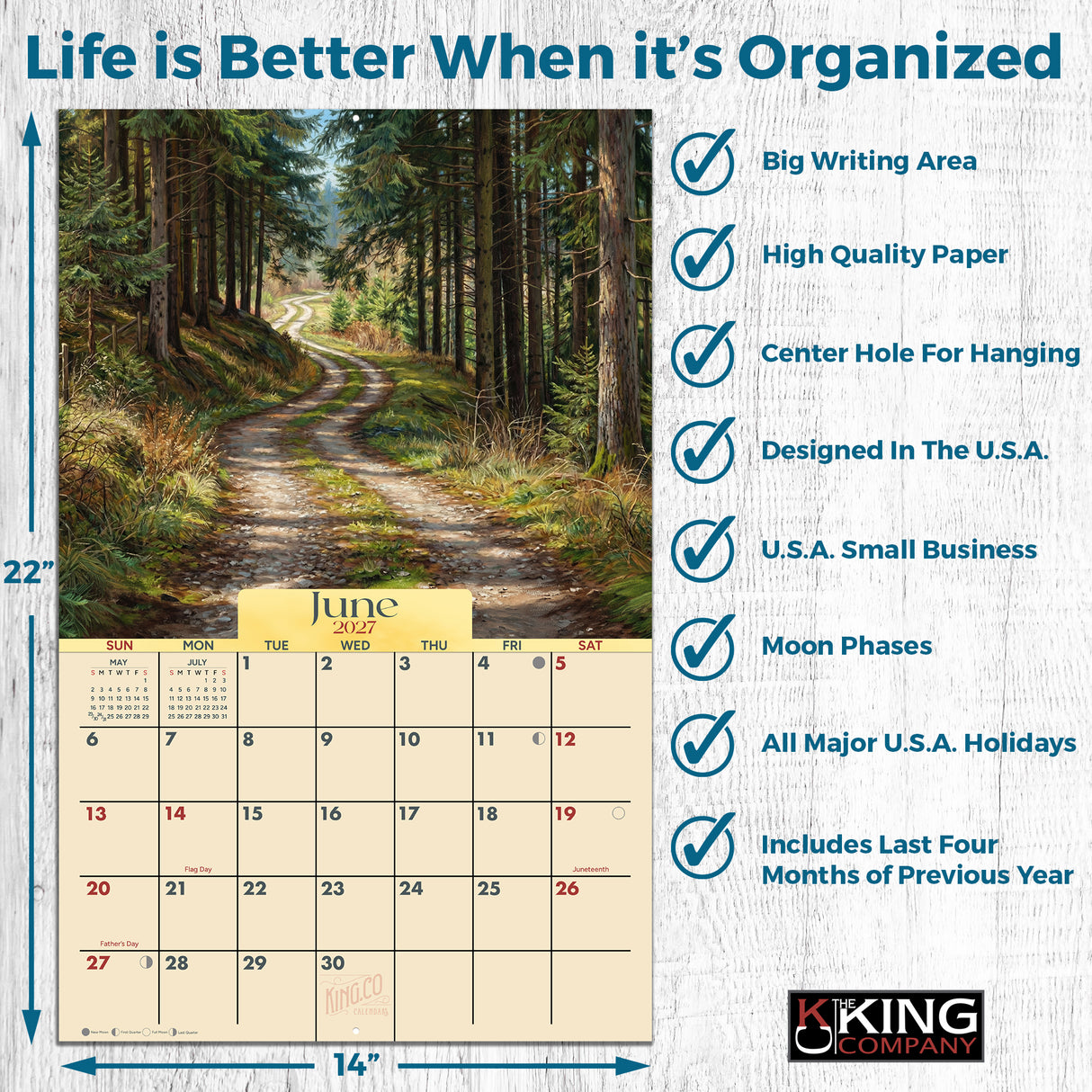 2027 Country Roads Wall Calendar – 16-Month Scenic Art