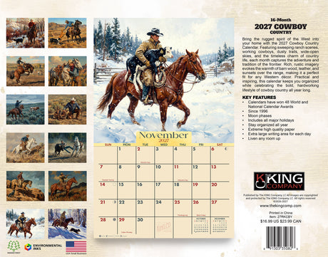 2027 Cowboy Country Wall Calendar – 16-Month Western Art