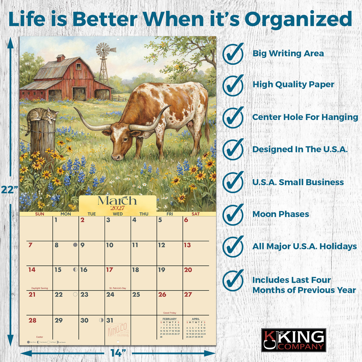 2027 Cows Wall Calendar – 16-Month Farm Art