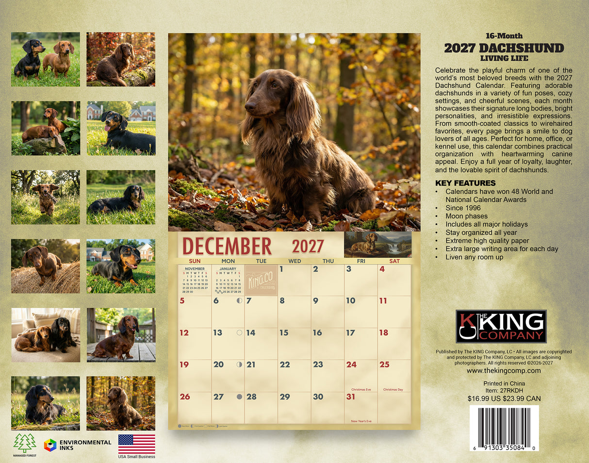 2027 Dachshund Wall Calendar – 16-Month Photography