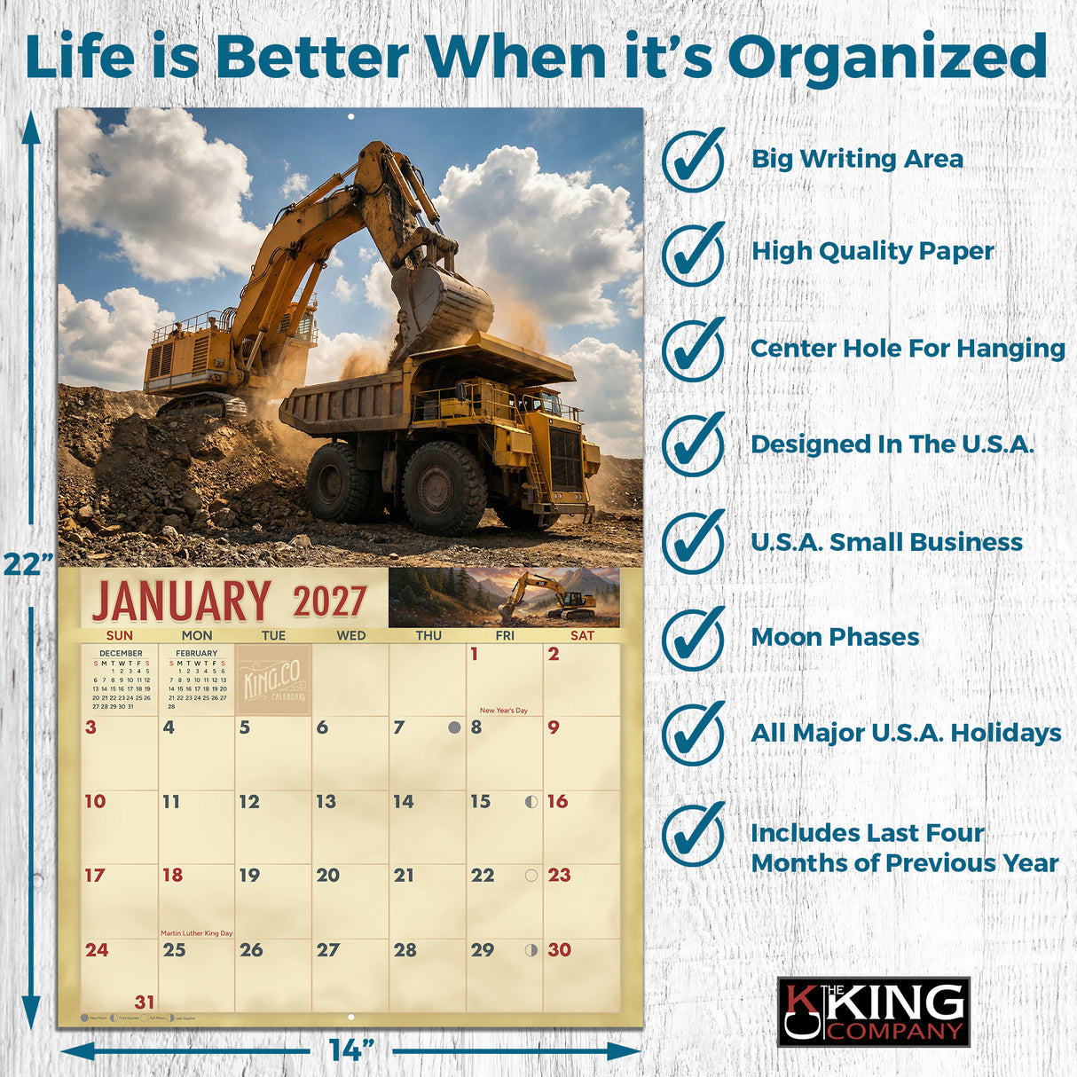 2027 Earth Movers Wall Calendar – 16-Month Heavy Equipment Photography