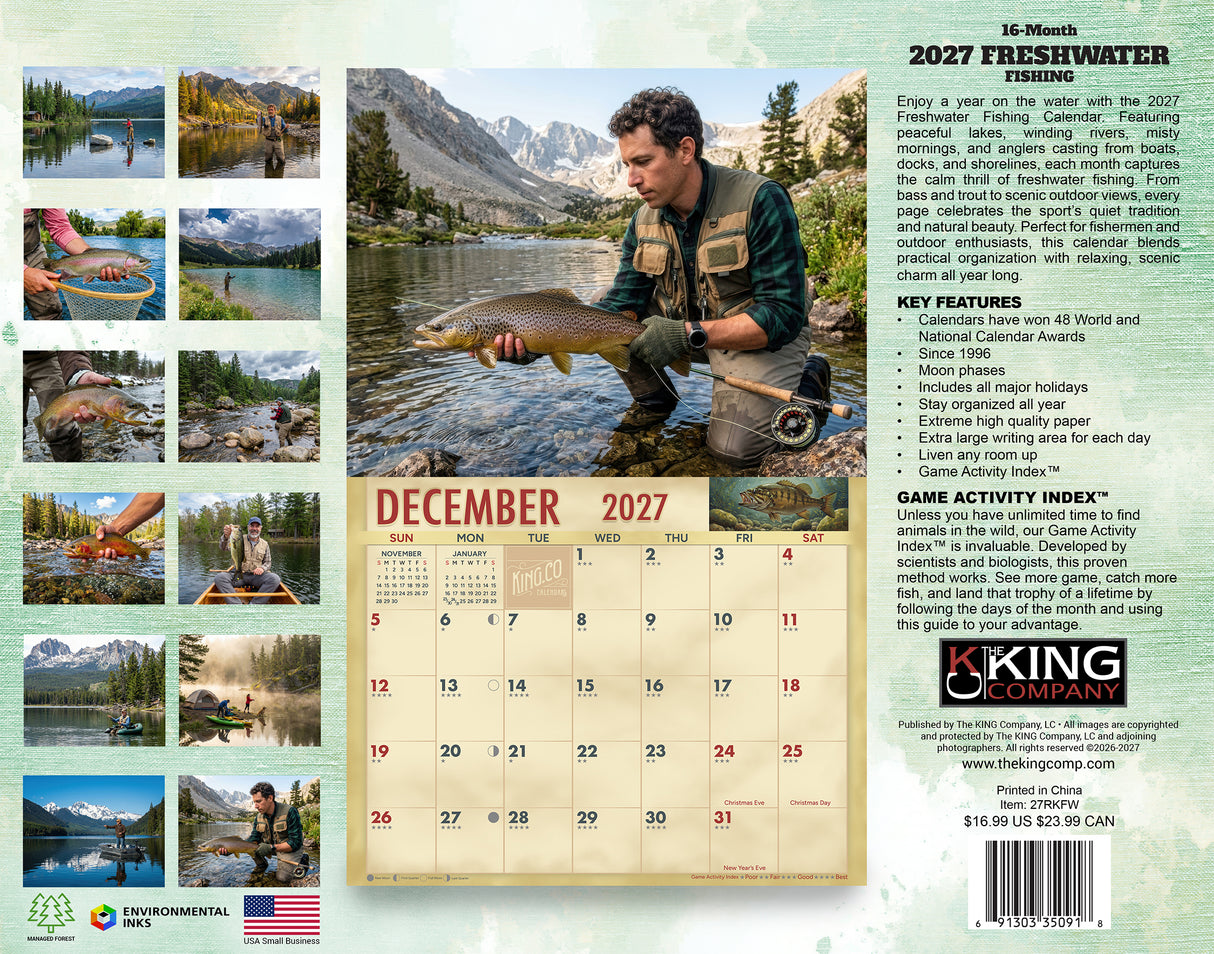 2027 Freshwater Fishing Wall Calendar – 16-Month Fishing Photography