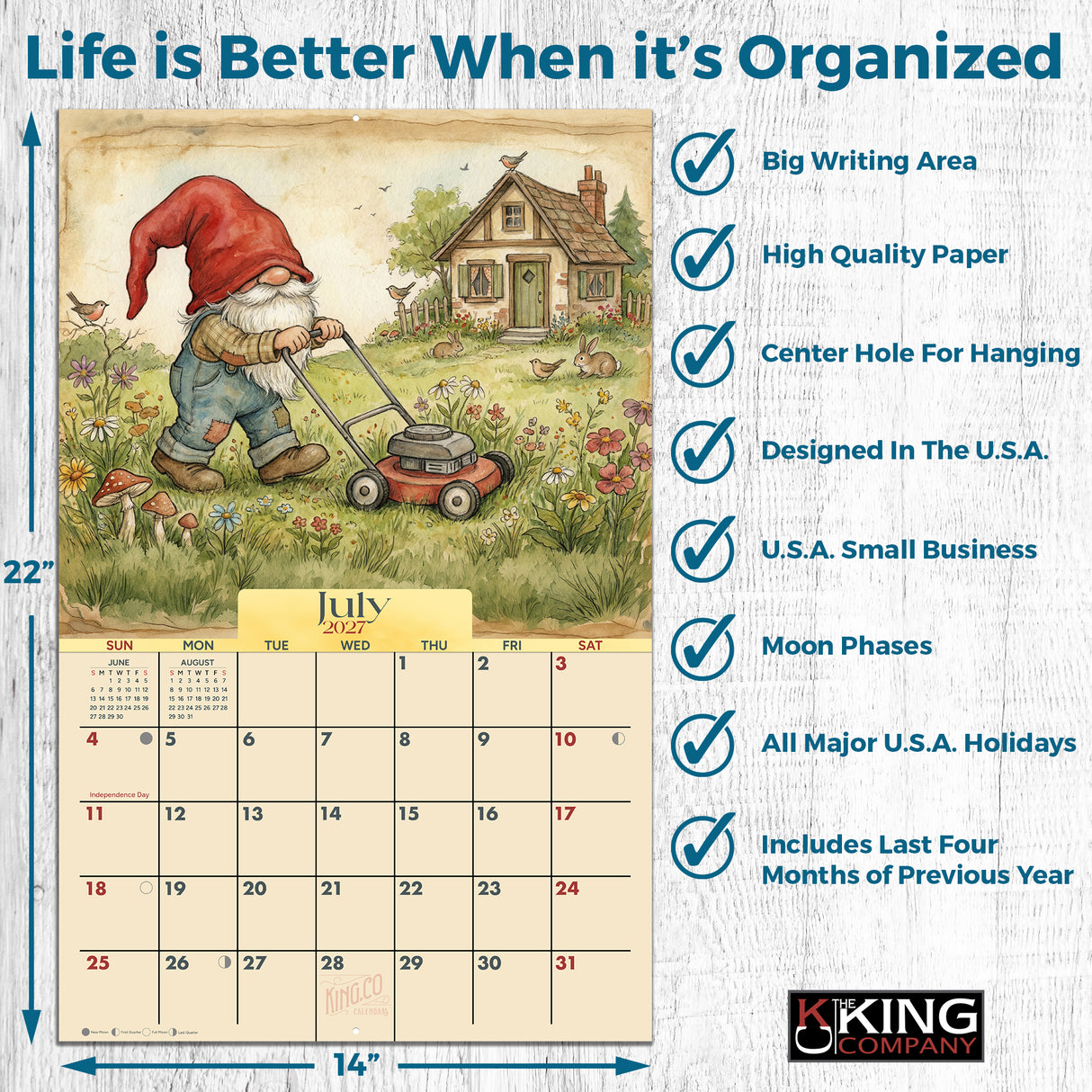 2027 Gnomes Wall Calendar – 16-Month Whimsical Art