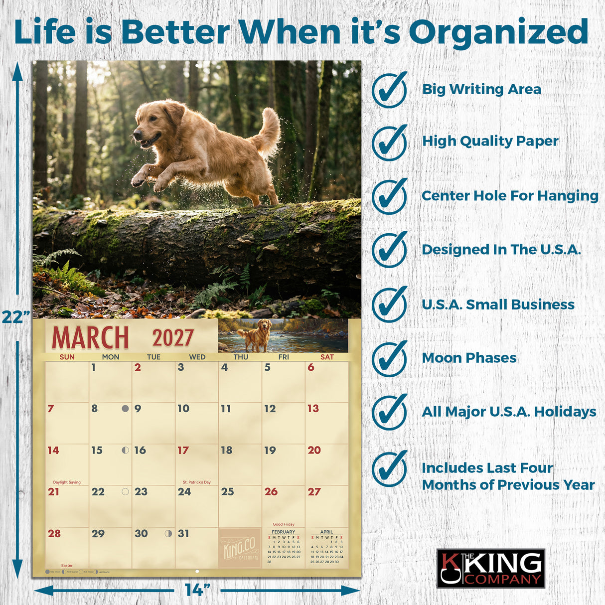 2027 Golden Retriever Wall Calendar – 16-Month Photography