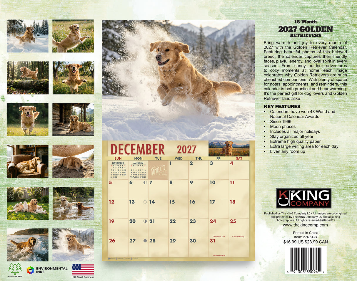 2027 Golden Retriever Wall Calendar – 16-Month Photography