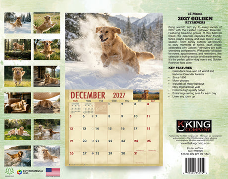 2027 Golden Retriever Wall Calendar – 16-Month Photography