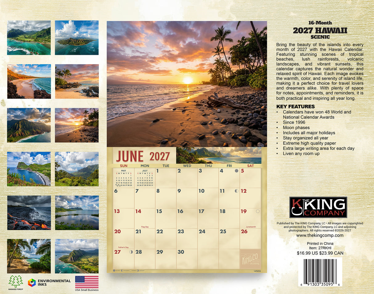 2027 Hawaii Country Wall Calendar – 16-Month Tropical Photography