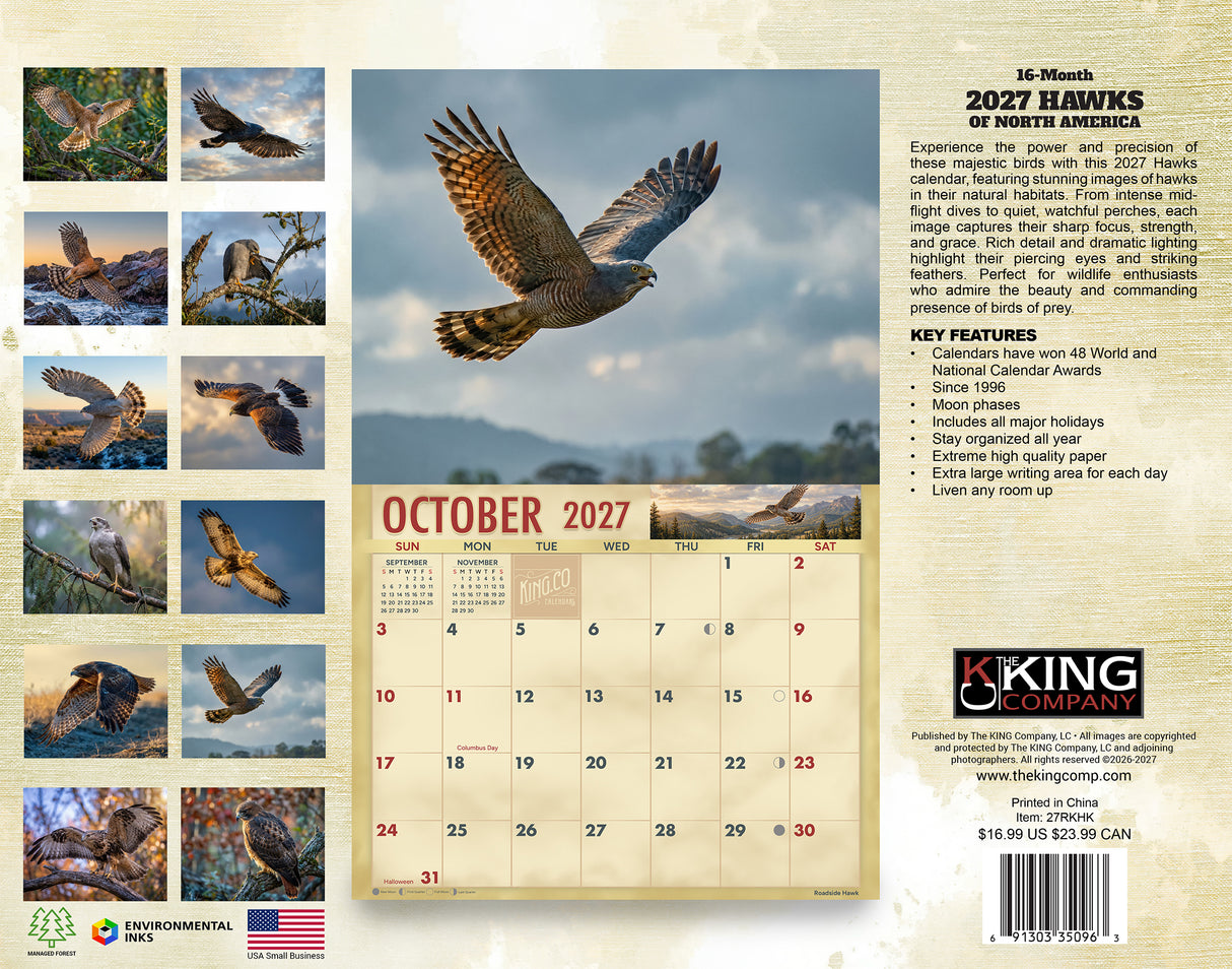 2027 Hawks Wall Calendar – 16-Month Raptor Photography