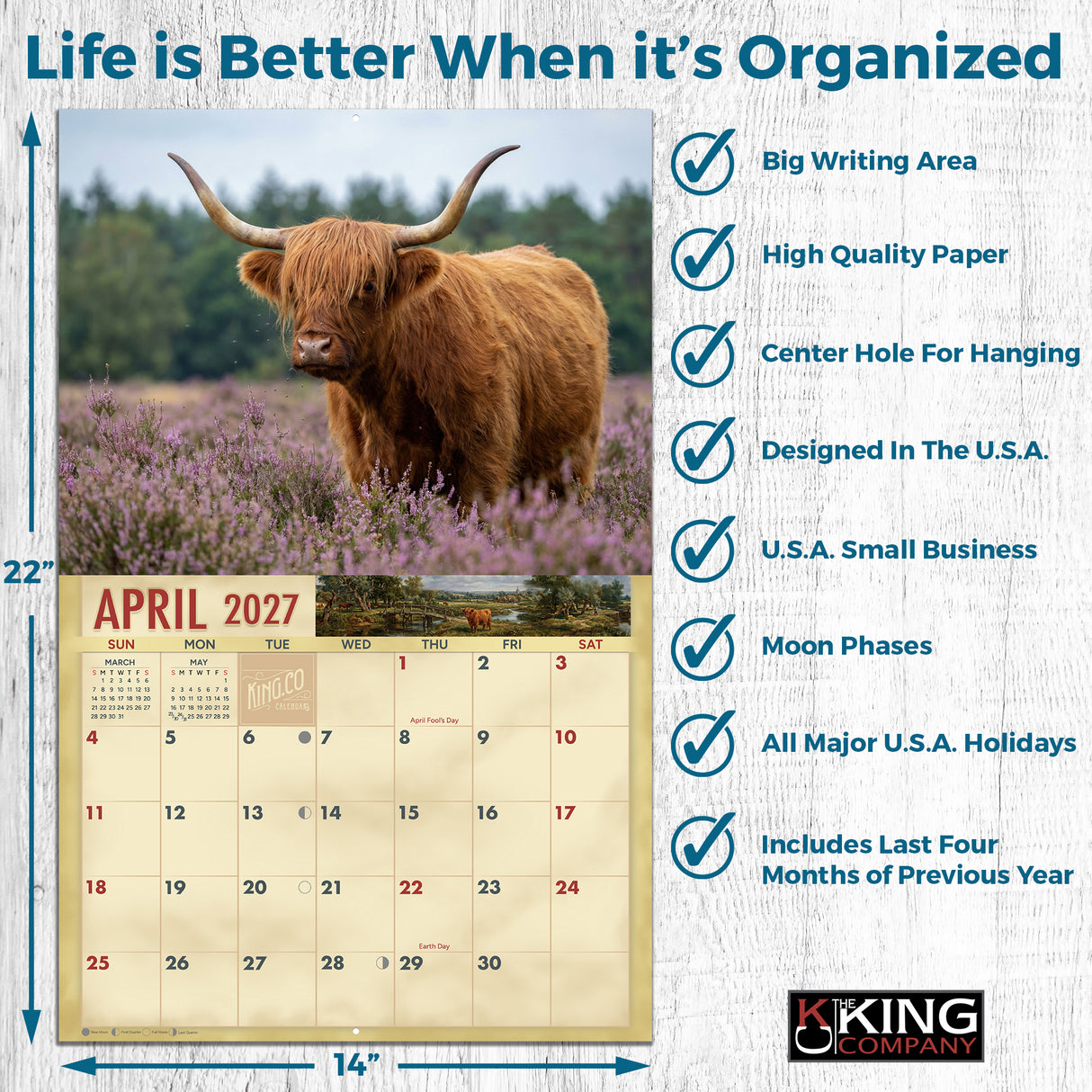 2027 Highland Cows Wall Calendar – 16-Month Cattle Photography