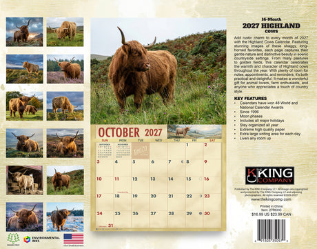 2027 Highland Cows Wall Calendar – 16-Month Cattle Photography