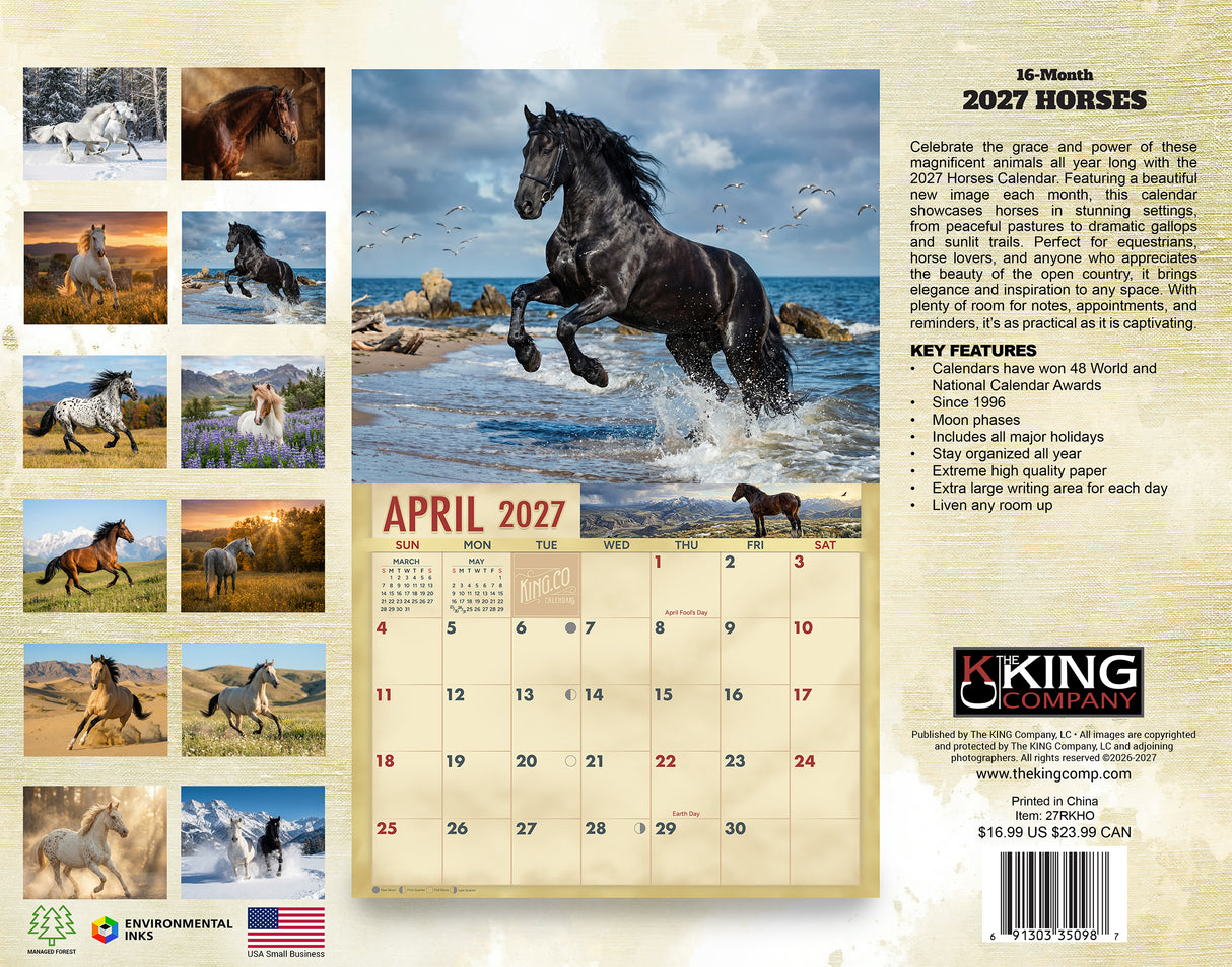 2027 Magnificent Horses Wall Calendar – 16-Month Photography