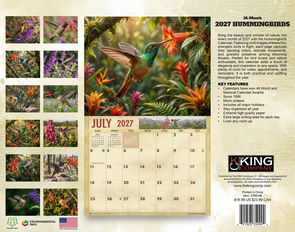 2027 Hummingbirds Wall Calendar – 16-Month Bird Photography