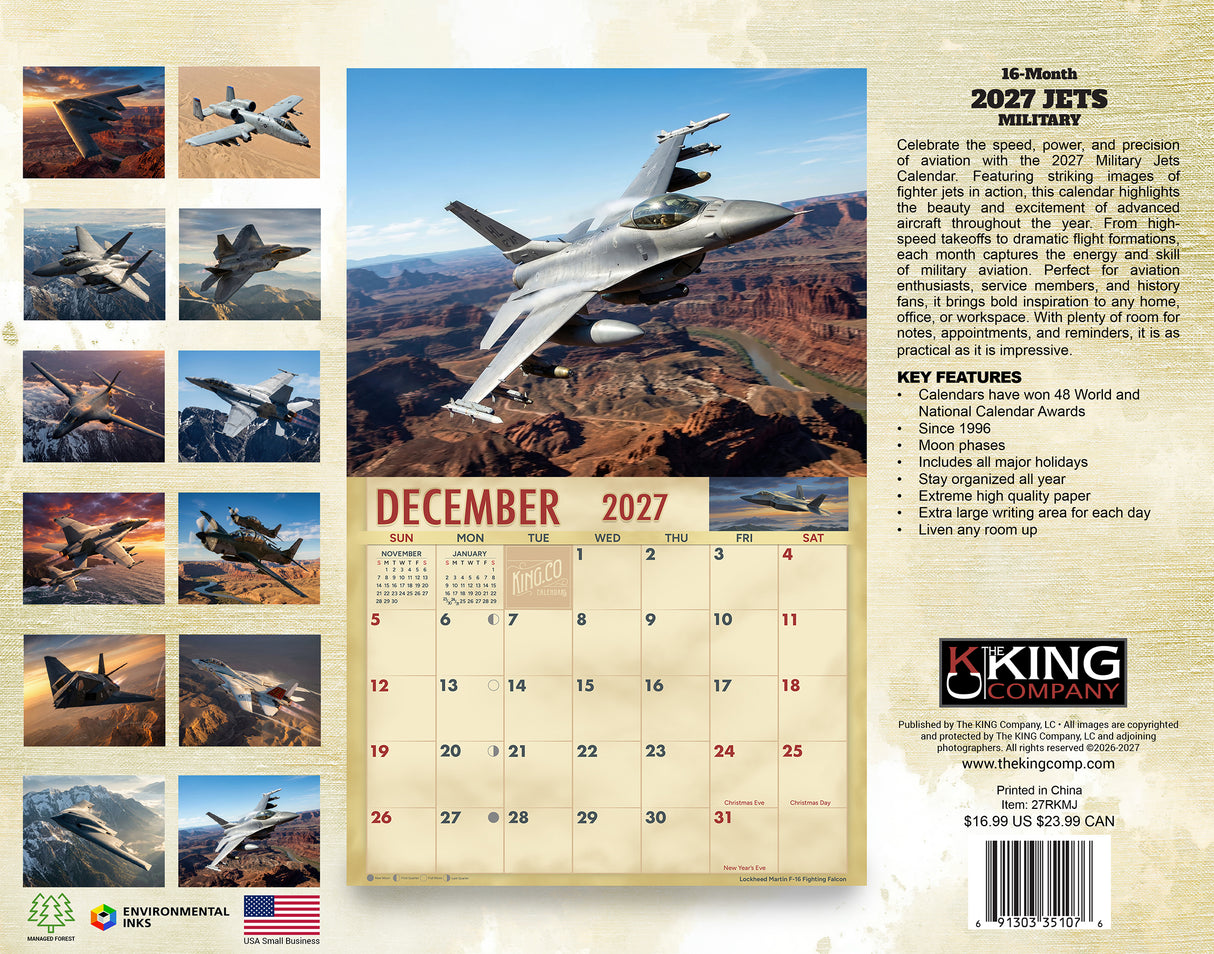 2027 Military Jets Wall Calendar – 16-Month Fighter Aircraft