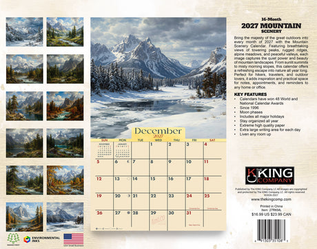 2027 Mountains Scenic Wall Calendar – 16-Month Scenic Art