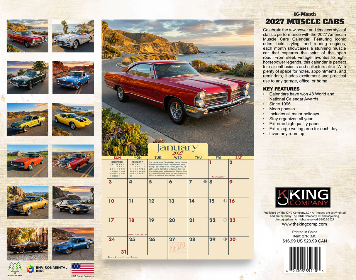 2027 American Muscle Cars Wall Calendar – 16-Month Photography