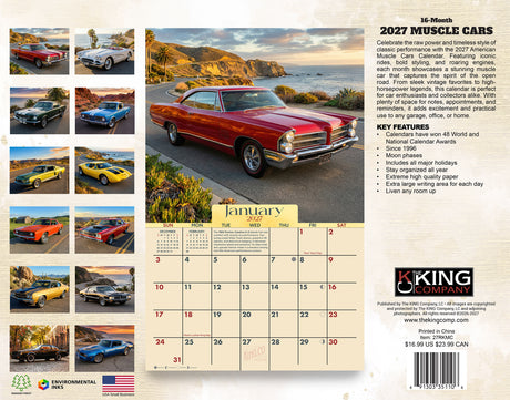 2027 American Muscle Cars Wall Calendar – 16-Month Photography