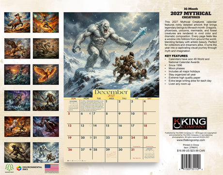 2027 Mythical Creatures Wall Calendar – 16-Month Fantasy Art