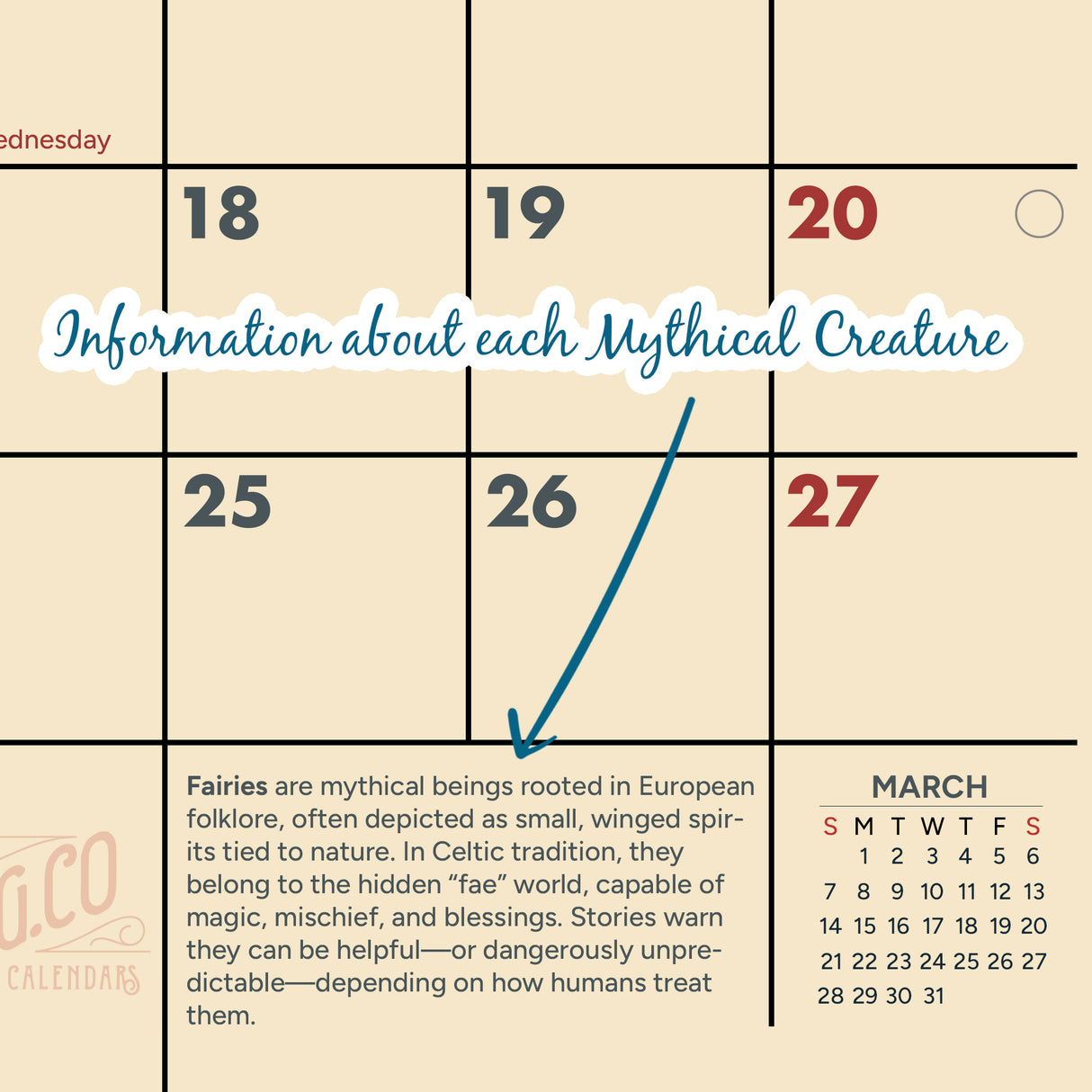 2027 Mythical Creatures Wall Calendar – 16-Month Fantasy Art
