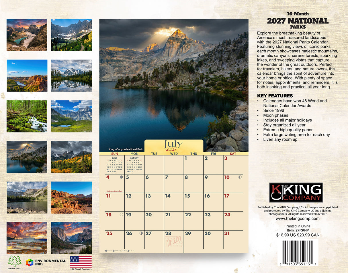 2027 National Parks Wall Calendar – 16-Month Scenic Photography