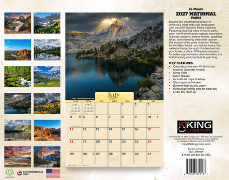 2027 National Parks Wall Calendar – 16-Month Scenic Photography