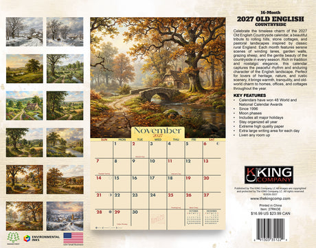 2027 Old English Countryside Wall Calendar – 16-Month Countryside Art