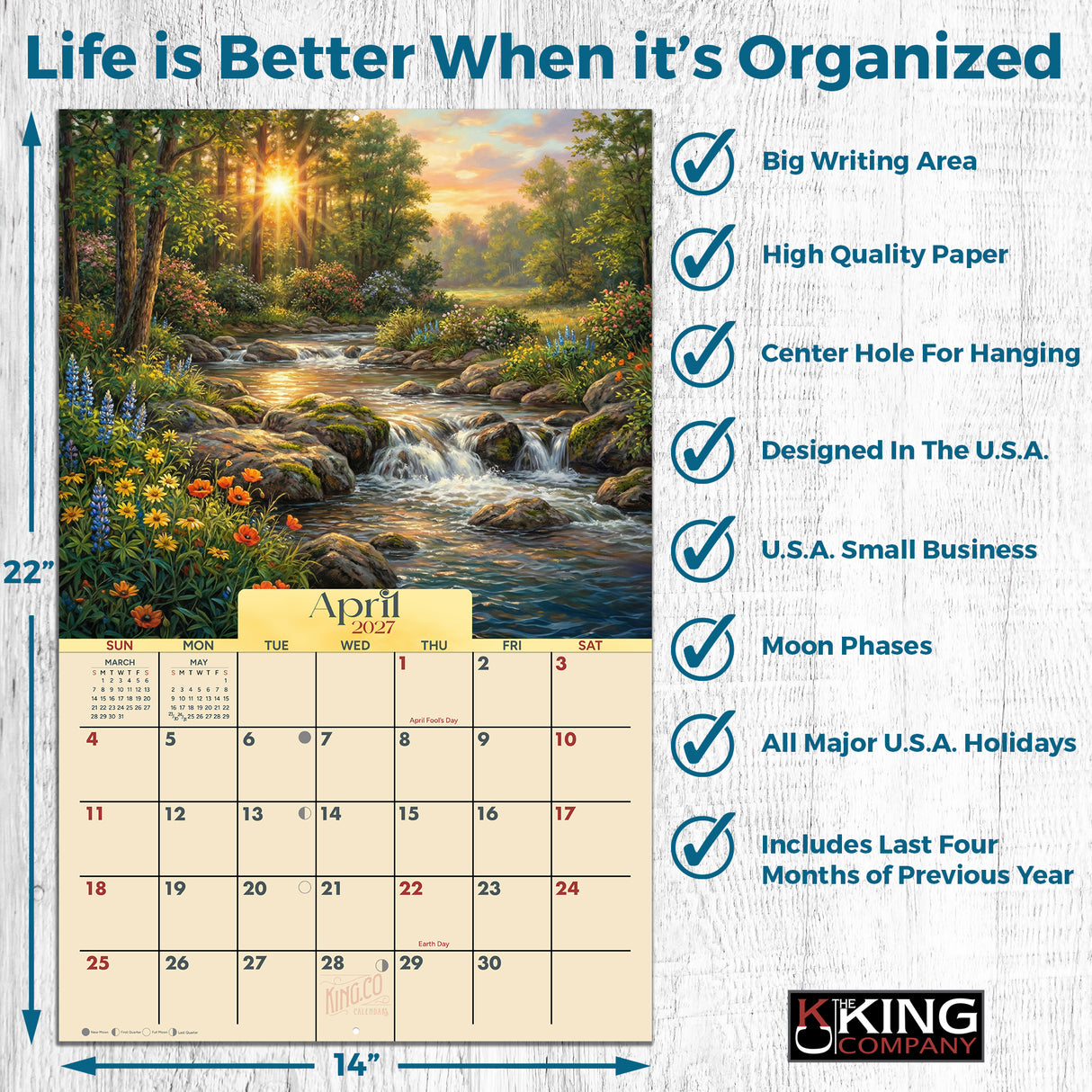 2027 Peaceful Streams Wall Calendar – 16-Month Landscape Art