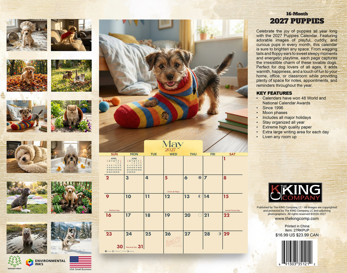 2027 Puppies Wall Calendar – 16-Month Dog Photography