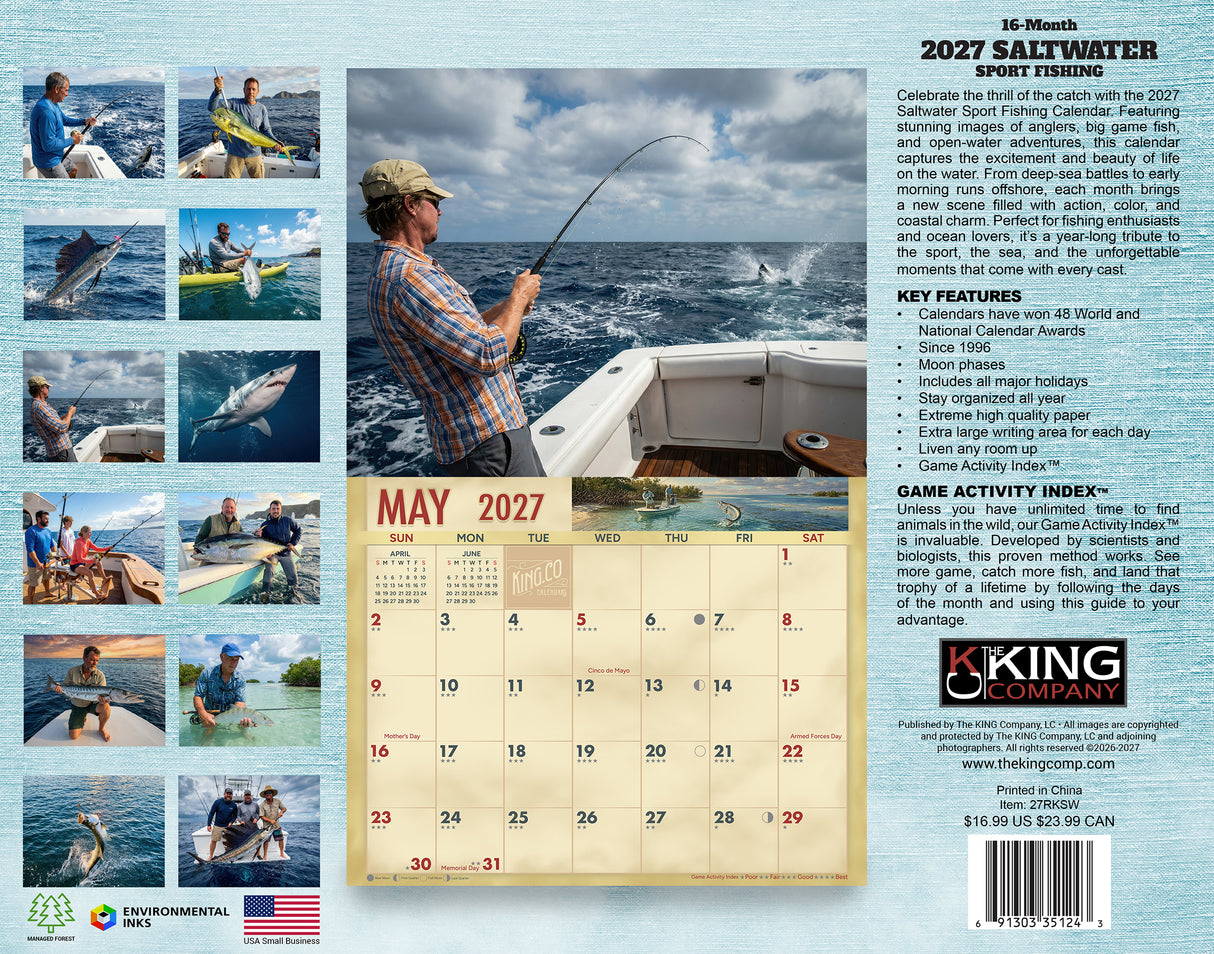 2027 Saltwater Fishing Wall Calendar – 16-Month Sport Fishing