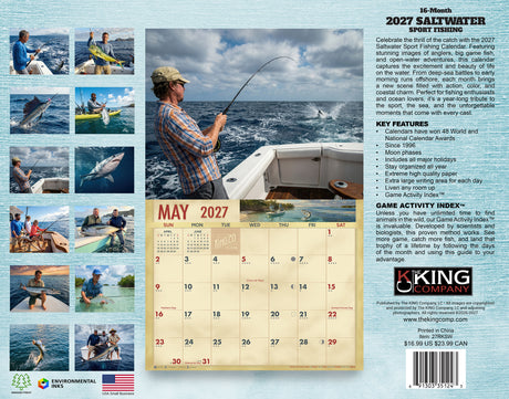 2027 Saltwater Fishing Wall Calendar – 16-Month Sport Fishing