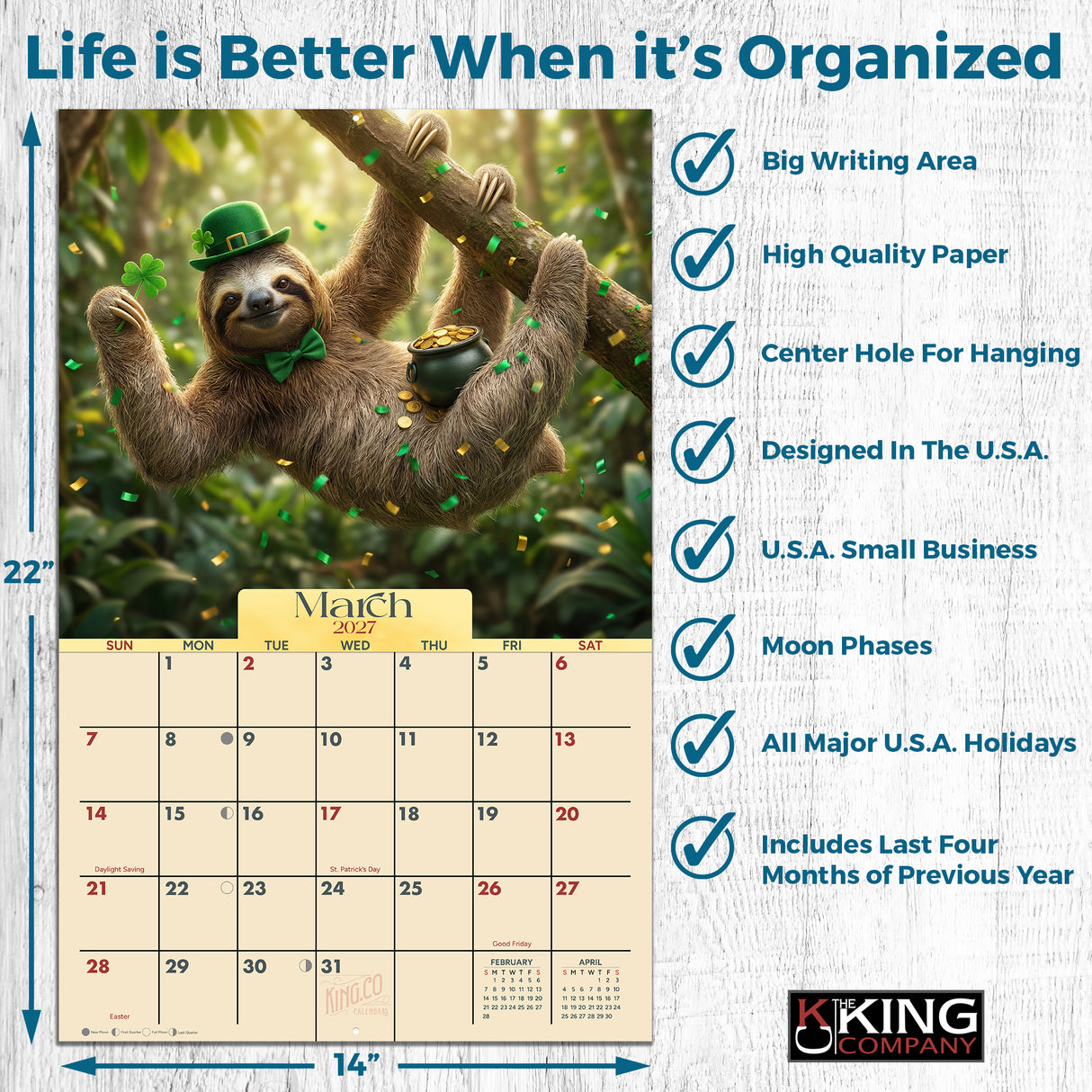 2027 Sloths Living Life Wall Calendar – 16-Month Illustrated Art