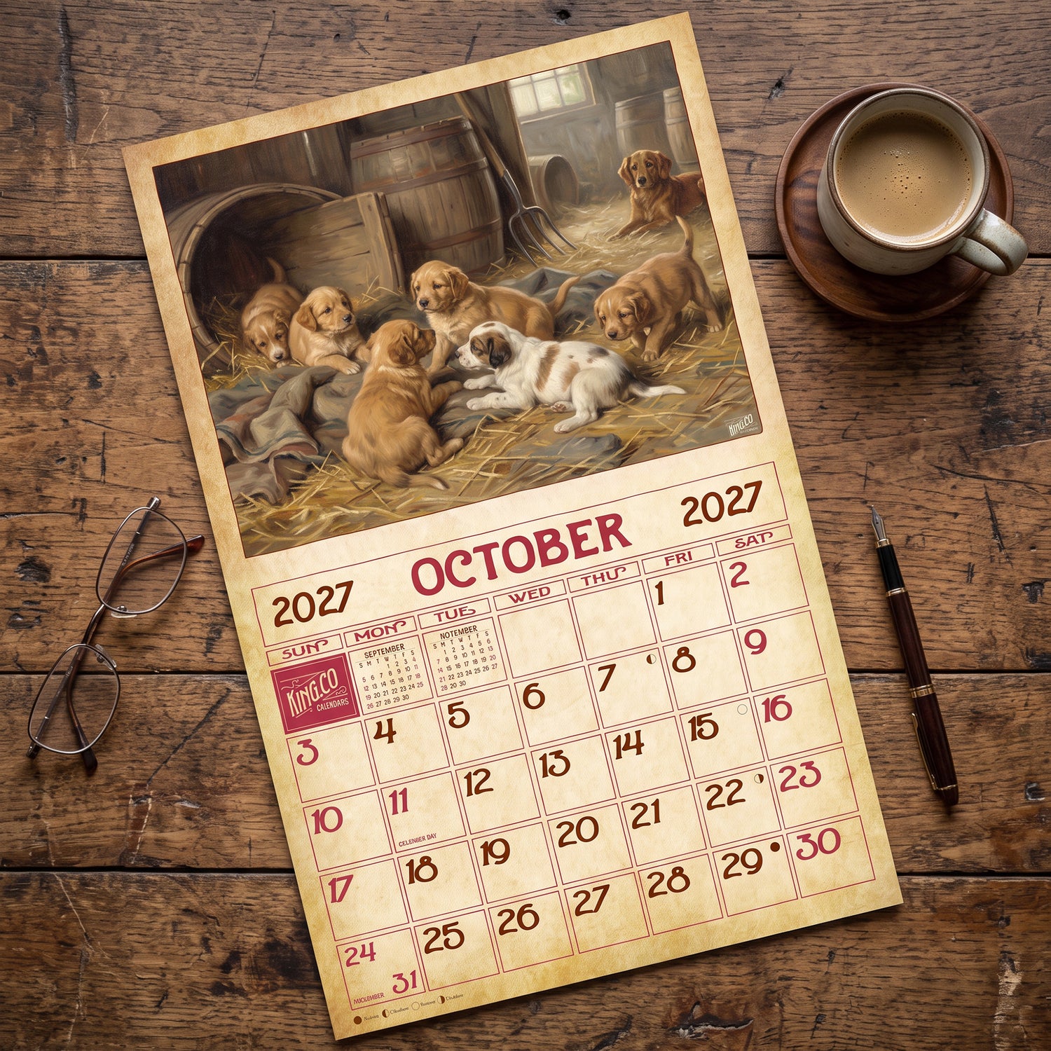 2027 Vintage Baby Farm Animals Wall Calendar – 16-Month Farm Art