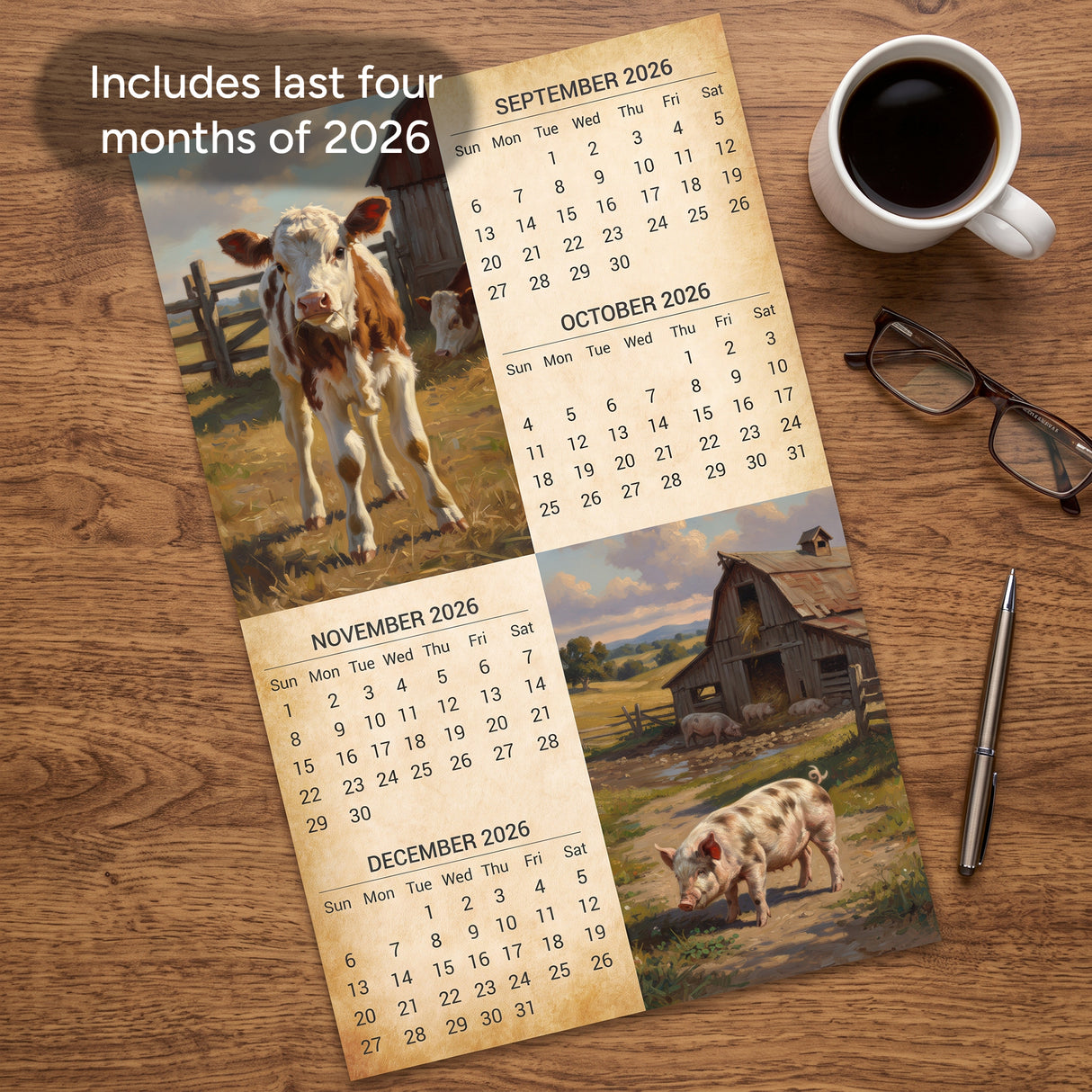 2027 Vintage Baby Farm Animals Wall Calendar – 16-Month Farm Art