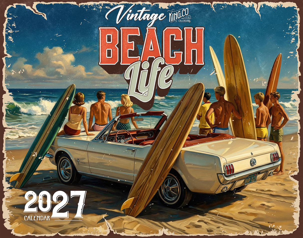 2027 Vintage Beach Life Wall Calendar – 16-Month Coastal Art